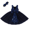 Cilucu Flower Girl Dress Baby Toddlers Sequin Dress Tutu Kids Party Dress Bridesmaid Wedding Gown Birthday Dress Navy 7-8Years