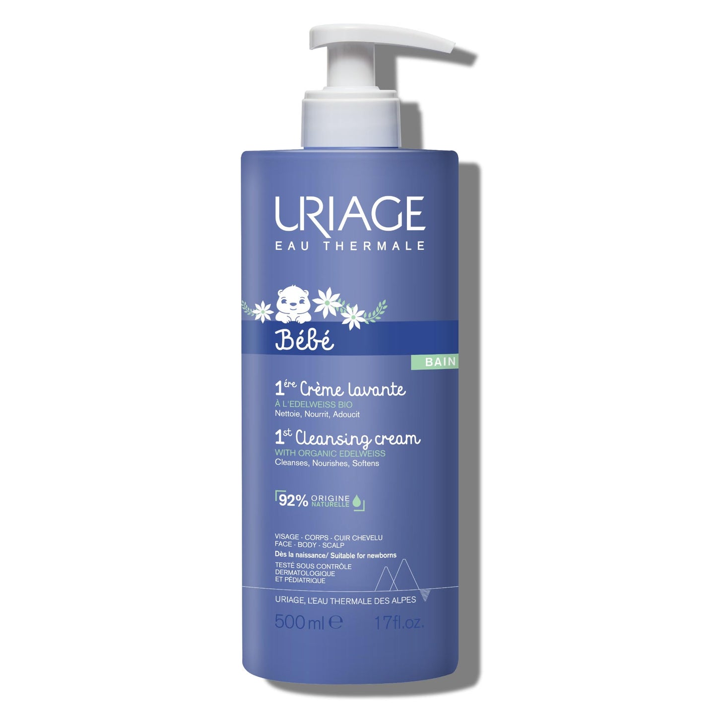 URIAGE Baby 1st Cleansing Cream with Organic Edelweiss & Shea Butter I Baby Body Wash & Shampoo, Lightly scented, Paraben & Soap