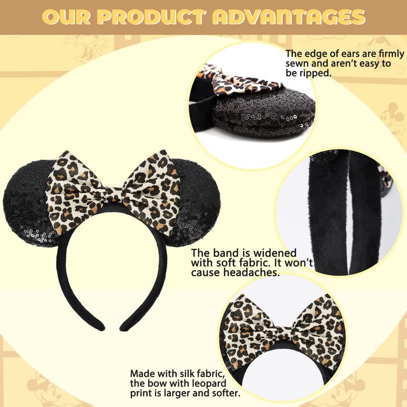 Etluk Mouse Ears Headband, Mouse Ears Sequin Bow Headbands For Women Girls, Cosplay Accessories Party Decorations (Black)