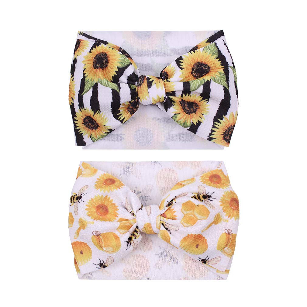 Yanjie Baby Large Bows Headwrap Stretch Print Textured Fabric Top Knot Turban Headband Hair Accessories 2Pcspack (7Sunflower)