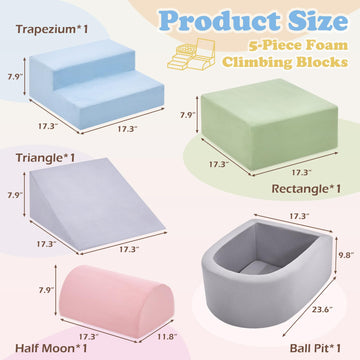 Reliancer 5Pcs Toddler Climbing Toys With Ball Pit,Climb & Crawl Foam Block Play Set,Kids Modular Foam Climbing Blocks,Interacti