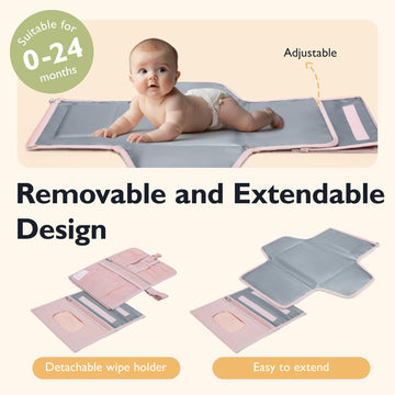Mommore Portable Changing Pad For Newborn Expandable Diaper Changing Pad With Wipes Pockets Water Resistance Baby Changing Pad F