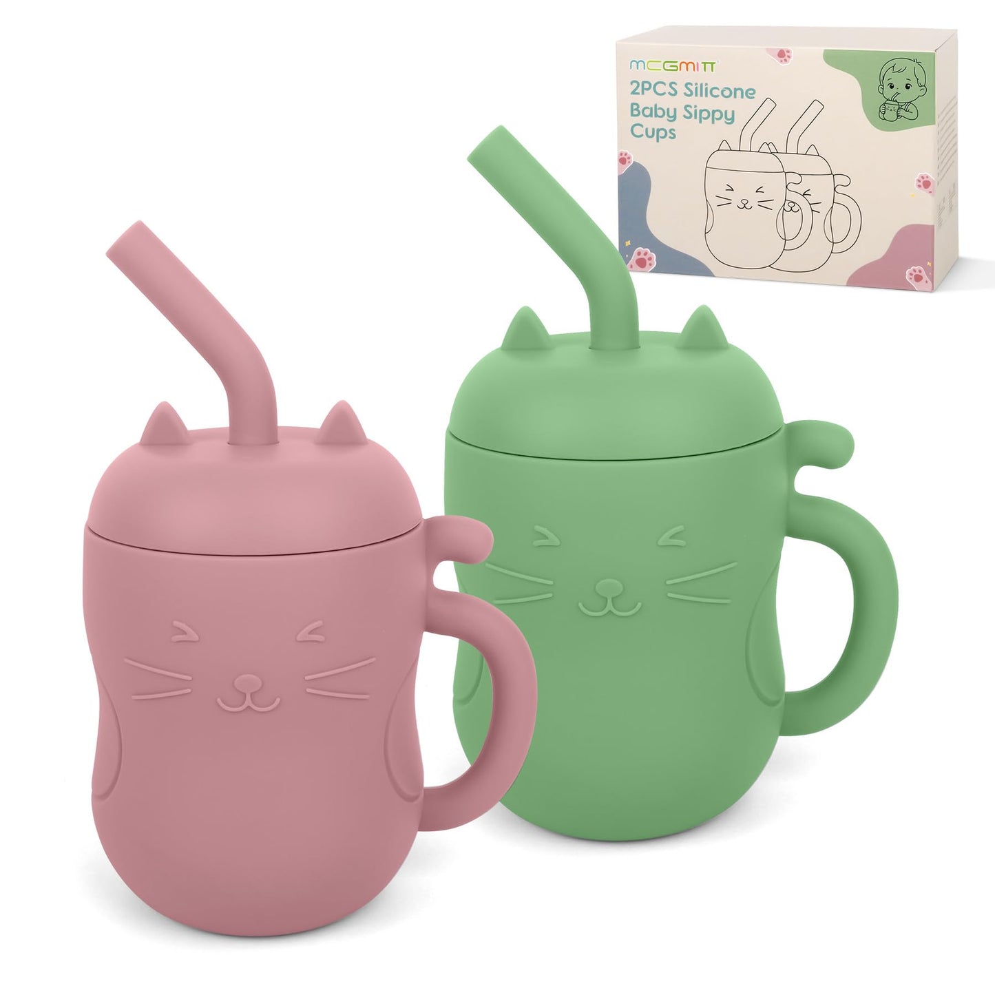 MCGMITT Silicone Baby Sippy Cup, 2 Pack Spill Proof Straw Cup for 6 12 18 Months, 5oz BPA Free Non Toxic Toddlers Training Cup w