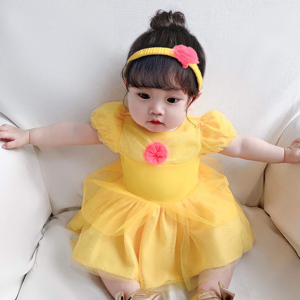 Hihcbf Baby Toddler Girls Christmas Halloween Costume Belle Princess Birthday Bodysuit Romper Tutu Dress W/Headband
