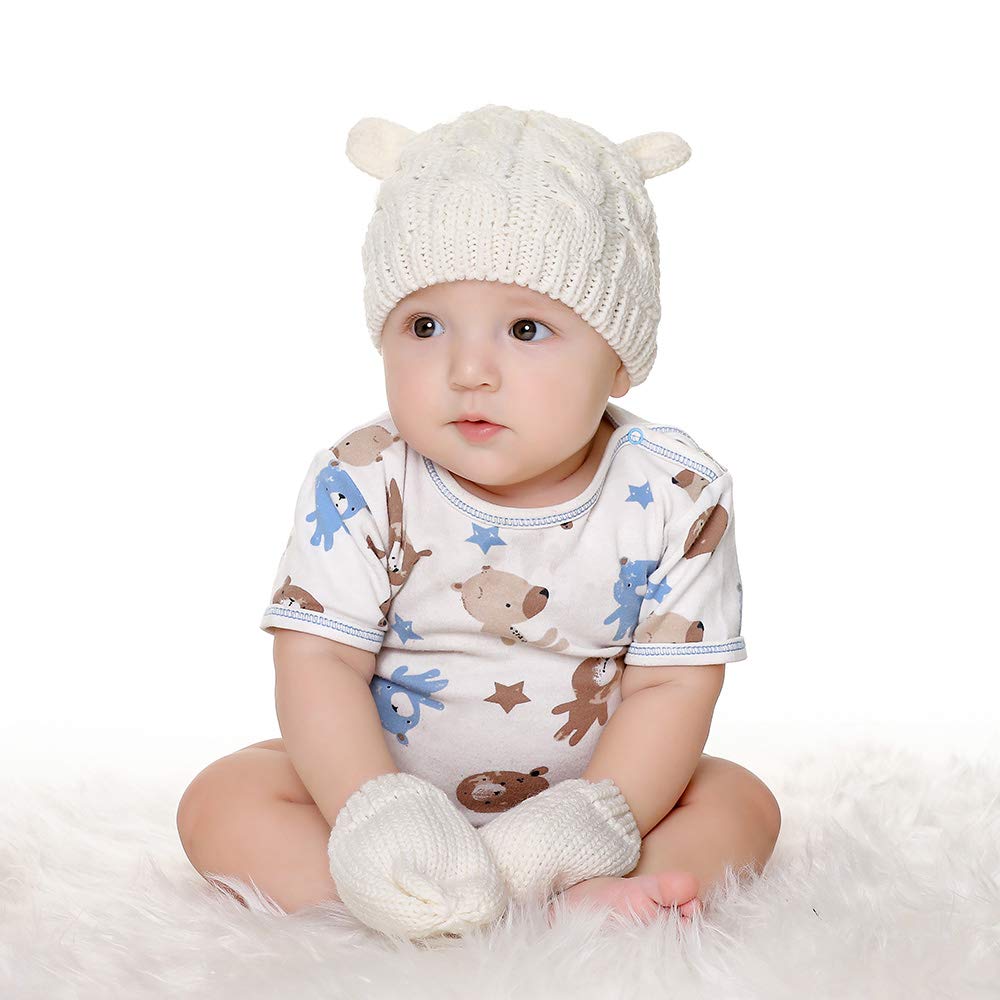 Fynnsure Baby Hat Glove Set Soft Newborn Mittens Baby Girl Boys Knitted Toddler Cap Infant Winter Beanie Mitten Sets Pink S