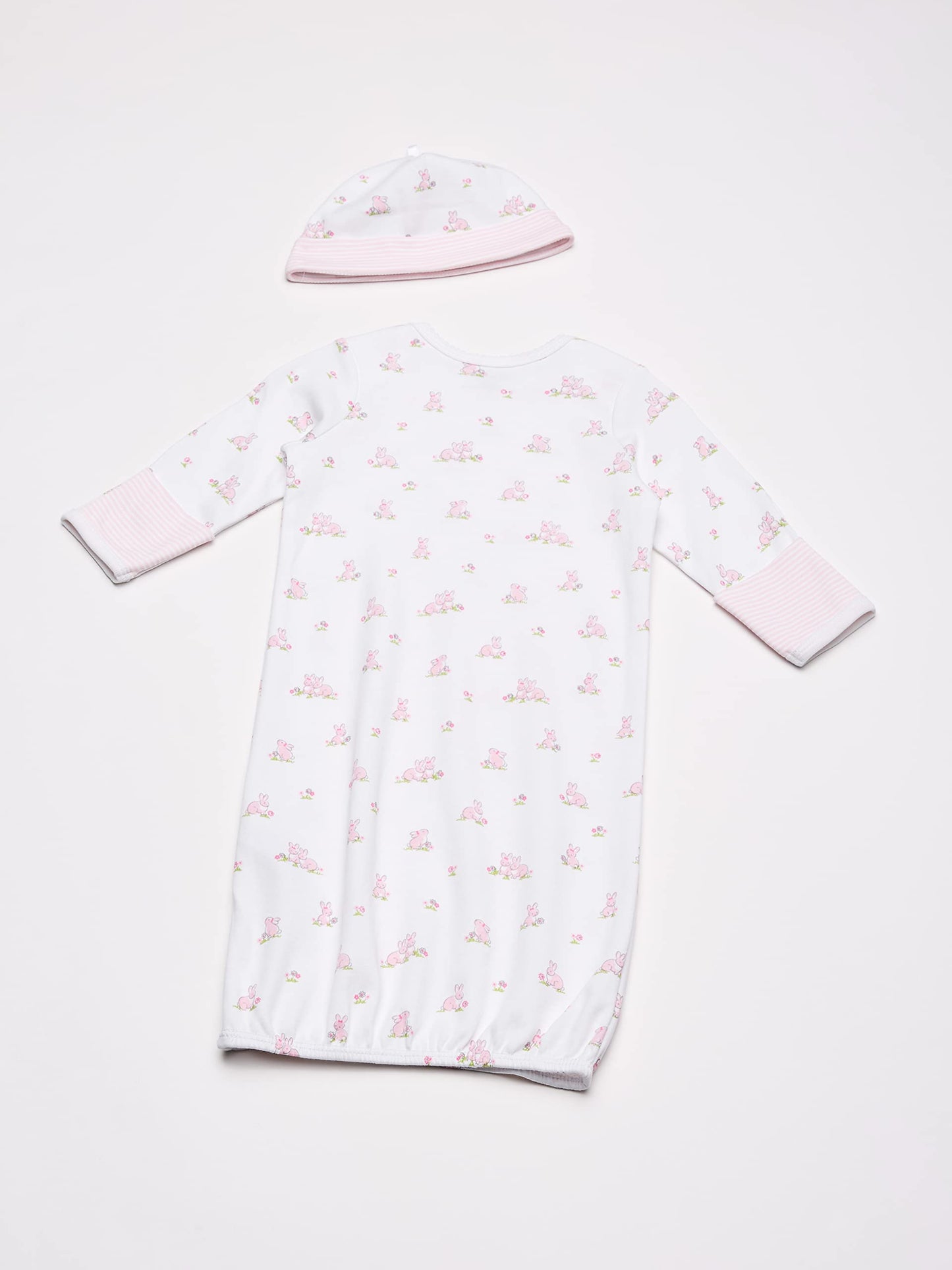 Little Me Baby Girl'S 2-Piece Nightgown And Cap Set, White Print/Bunny, 0-3 Months