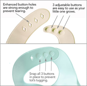 Ymcf Products 2-Pack Waterproof Silicone Baby Bib Lightweight Comfortable Easy-Wipe Clean (Beige/Sage, Large)