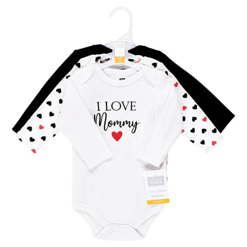Hudson Baby Unisex Baby Cotton Long-Sleeve Bodysuits, Girl Mommy Red Black, 3-6 Months