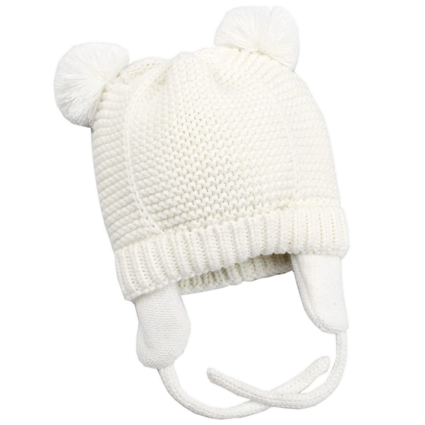Baby Beanie Earflaps Hat - Infant Toddler Girls Boys Soft Warm Knit Hat Kids Winter Hat With Fleece Lining (White,L)