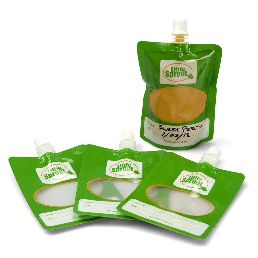 Disposable 6oz Baby Food Storage Pouch Containers, 24 Pk- Write What You Want Squeezable Pouches- Make Homemade Organic Food for