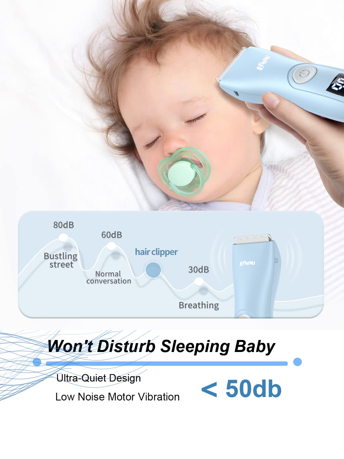 Openbeauty Baby Hair Clippers, Low Noise Hair Trimmer For Kids, Waterproof Usb Rechargeable Cordless Haircut Kit With Lcd Displa