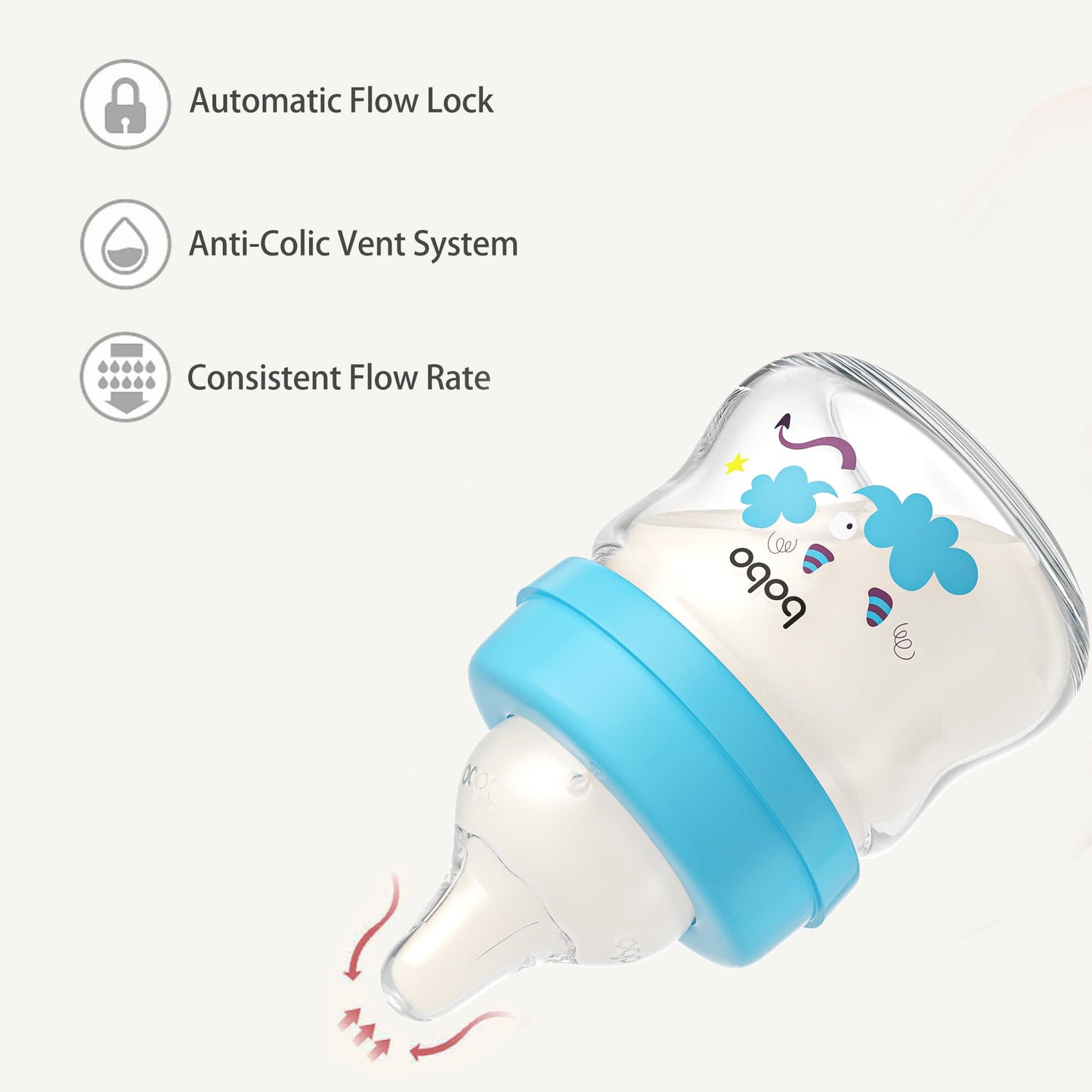 Yohkoh Glass Baby Bottles With Slow Flow Nipple, Newborn Anti-Colic Baby Bottles For 0+ Months, Wide Neck Feeding Bottle, Clear