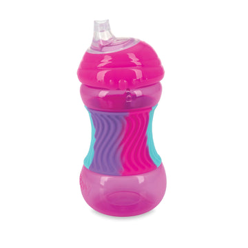 Nuby No Spill Sili Bands 10Oz Soft Spout Cup With Textured Easy Grip Silicone Band - Pink