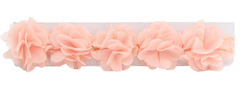 Asufegucd Baby Toddler Elastic Chiffon Flower Headbands Princess Girls Hand Sewing Beads Flower Headwear Nylon (Qj11 White Pink)