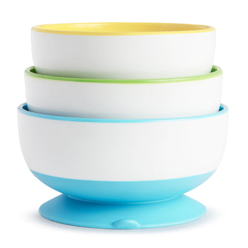 Munchkin Stay Put Suction Bowls For Babies And Toddlers, 3 Pack, Blue/Green/Yellow