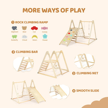 Joymor 7-In-1 Indoor Jungle Gym Foldable Climbing Set With Adjustable Swing & Secret Base Playground, Wooden Indoor Climbing Toy