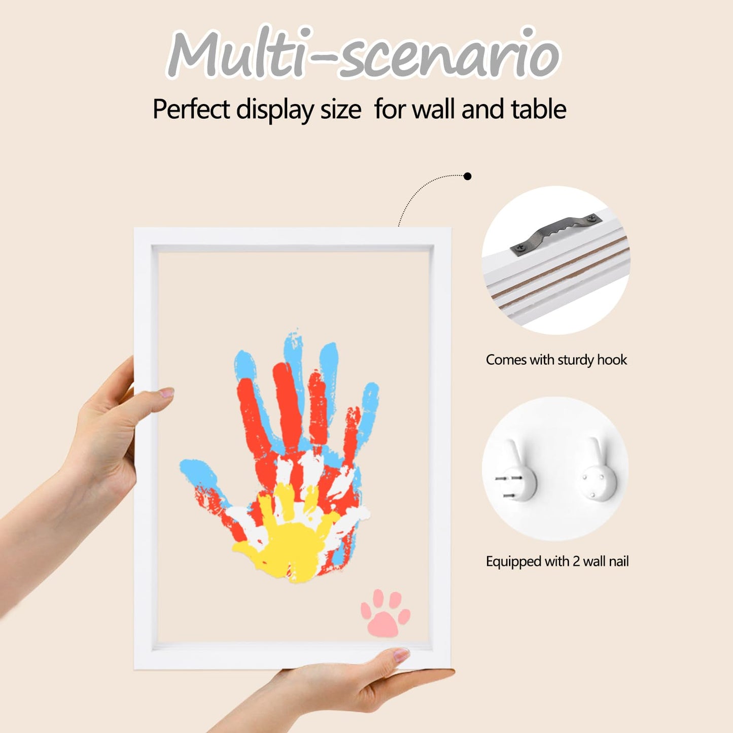 Wooden Family Handprint Kit For New Parents Gifts - Baby Safe With 6 Non-Toxic Washable Paints & Marker, Diy Keepsake Frame For