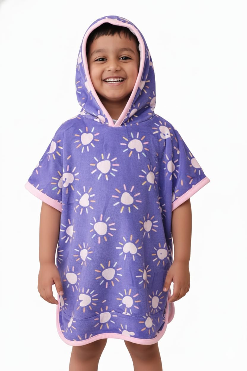 Filly and Colt Kids Double Layer Hooded Poncho | Unisex Pullover Towel Dress | Inner 100% Cotton Jacquard, Outer Velour Fabric |