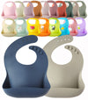 YMCF Products 2-Pack Waterproof Silicone Baby Bib Lightweight Comfortable Easy-Wipe Clean (Navy/Grey)