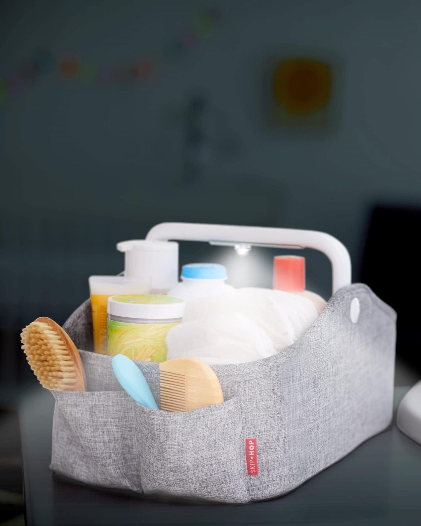 Skip Hop Diaper Caddy Organizer With Touch Sensor Night Light, Nursery Style, Heather Grey