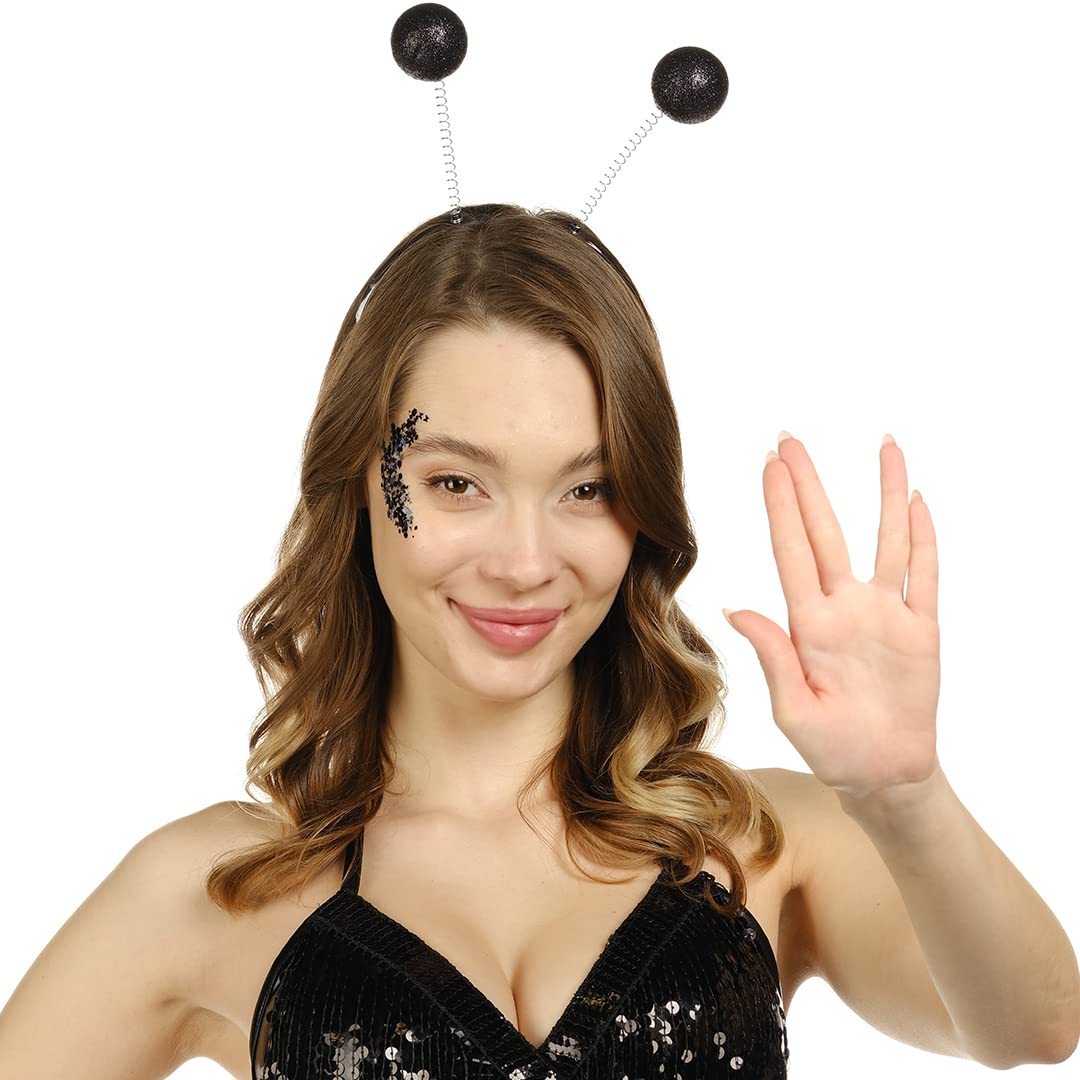 Funcredible Black Alien Headbands And Glitter - Martian Alien Antenna Headband - Sparkly Alien Costume Accessories - Alien Hallo