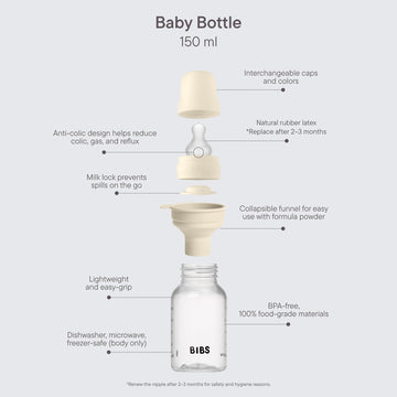 Bibs Baby Bottle 5 Oz / 150 Ml Silicone Nipple - Anti-Colic, Bpa-Free, Round Nipple, Slow Flow, Lightweight & Easy To Clean, Sui