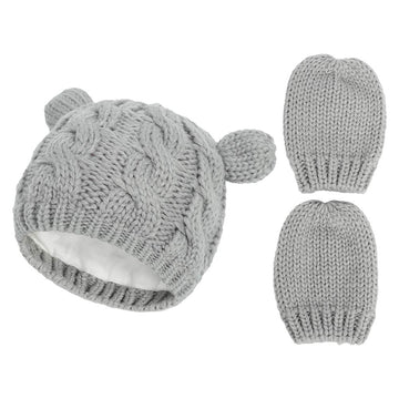 Fynnsure Baby Hat Glove Set Soft Newborn Mittens Baby Girl Boys Knitted Toddler Cap Infant Winter Beanie Mitten Sets Gray S