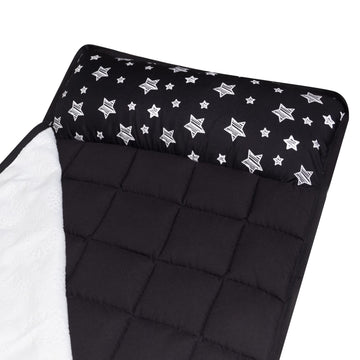 Toddler Sleeping Bag Nap Mat Black With Removable Pillow And Fleece Minky Blanket, Lightweight, Soft Perfect For Kids Preschool,