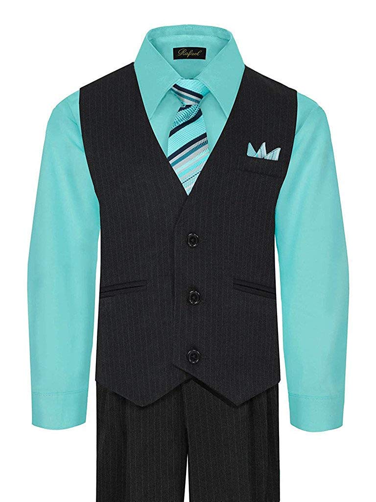 Igirldress Baby Boys' And Special Occasion Pinstripe Vest Set Black/Hawaiian Blue 3-6Mos