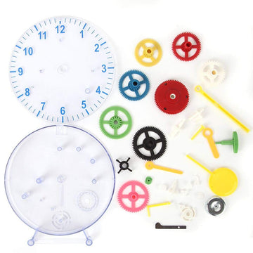 Lilys Home 31 Pieces Do-It-Yourself Childrens First Puzzle Clock Kit, No Batteries Required, Learn How Clock Gears Work, Color