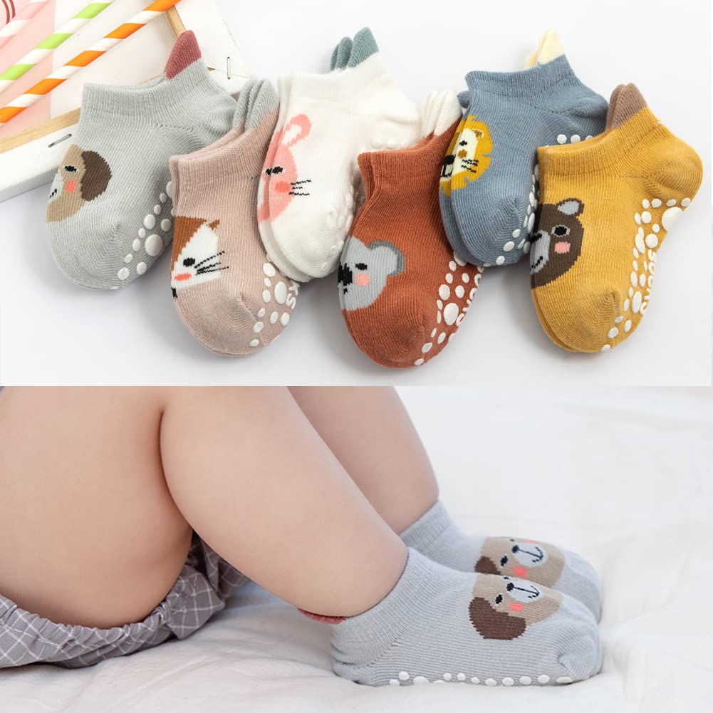 Exegawe Baby Socks With Grippers 5 Pairs Toddler Kids Cartoon Floor Ankle Non Slip Socks(Style B, M/1-3T)