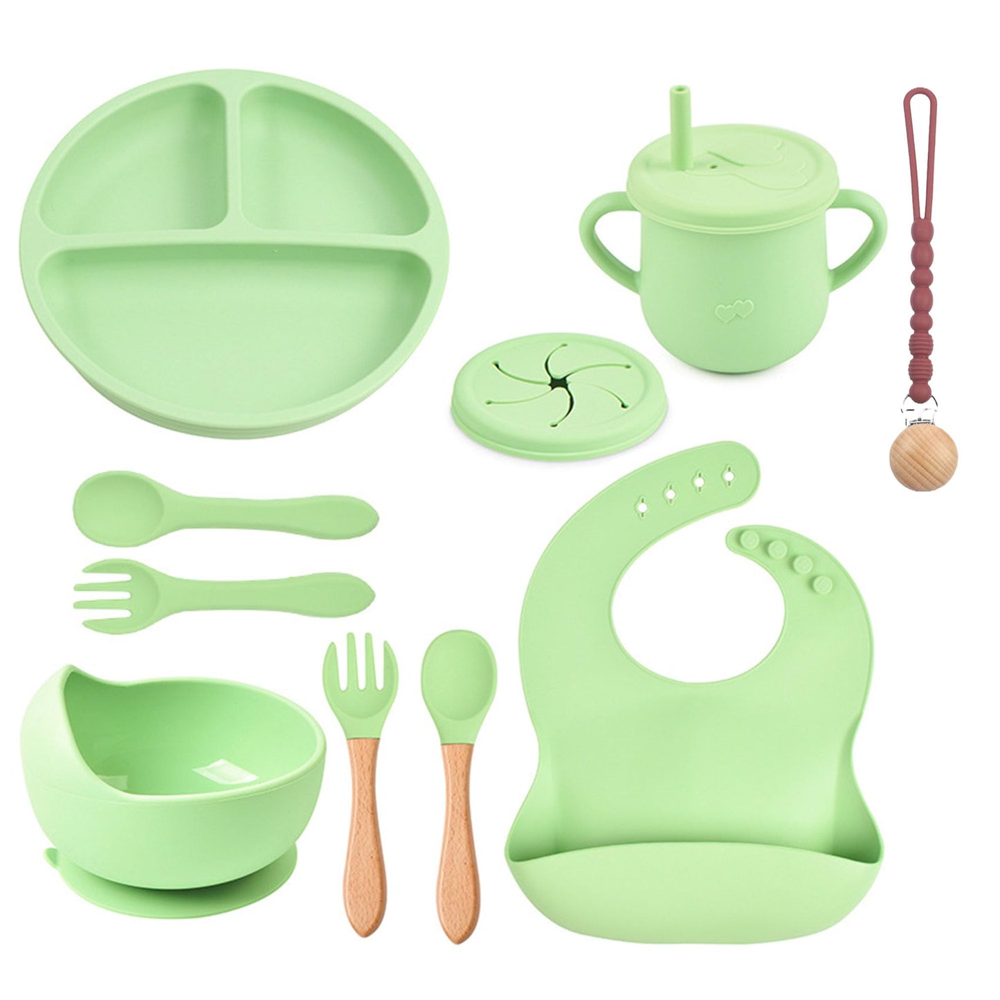 Silicone Baby Feeding Set 12 Pcs | Baby Led Weaning Supplies | Baby Spoons Suction Bowl Divided Plate Bib Cup | First Stage Soli