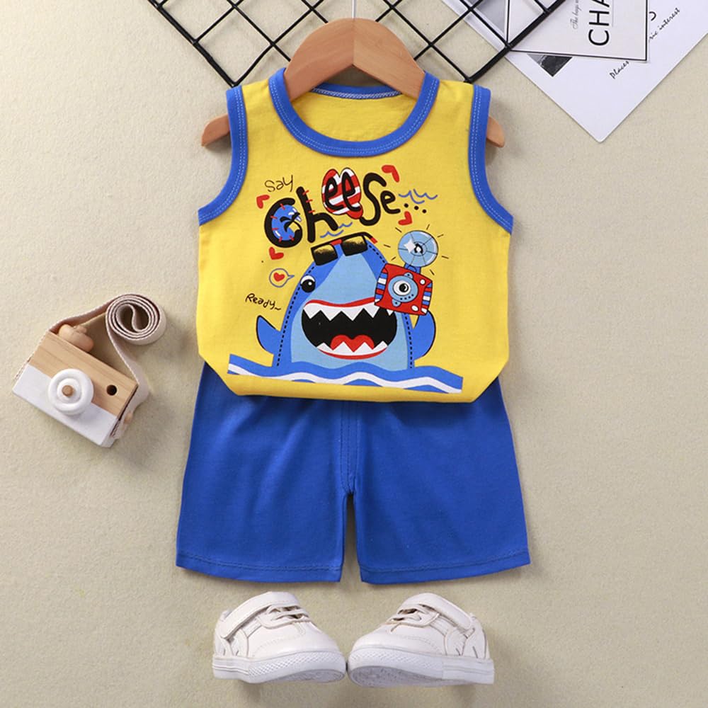 Toddler Boy Clothes For Infant Baby Boy Summer Sleeveless Dinosaur Shirts+Shorts Outfits Clothes Set