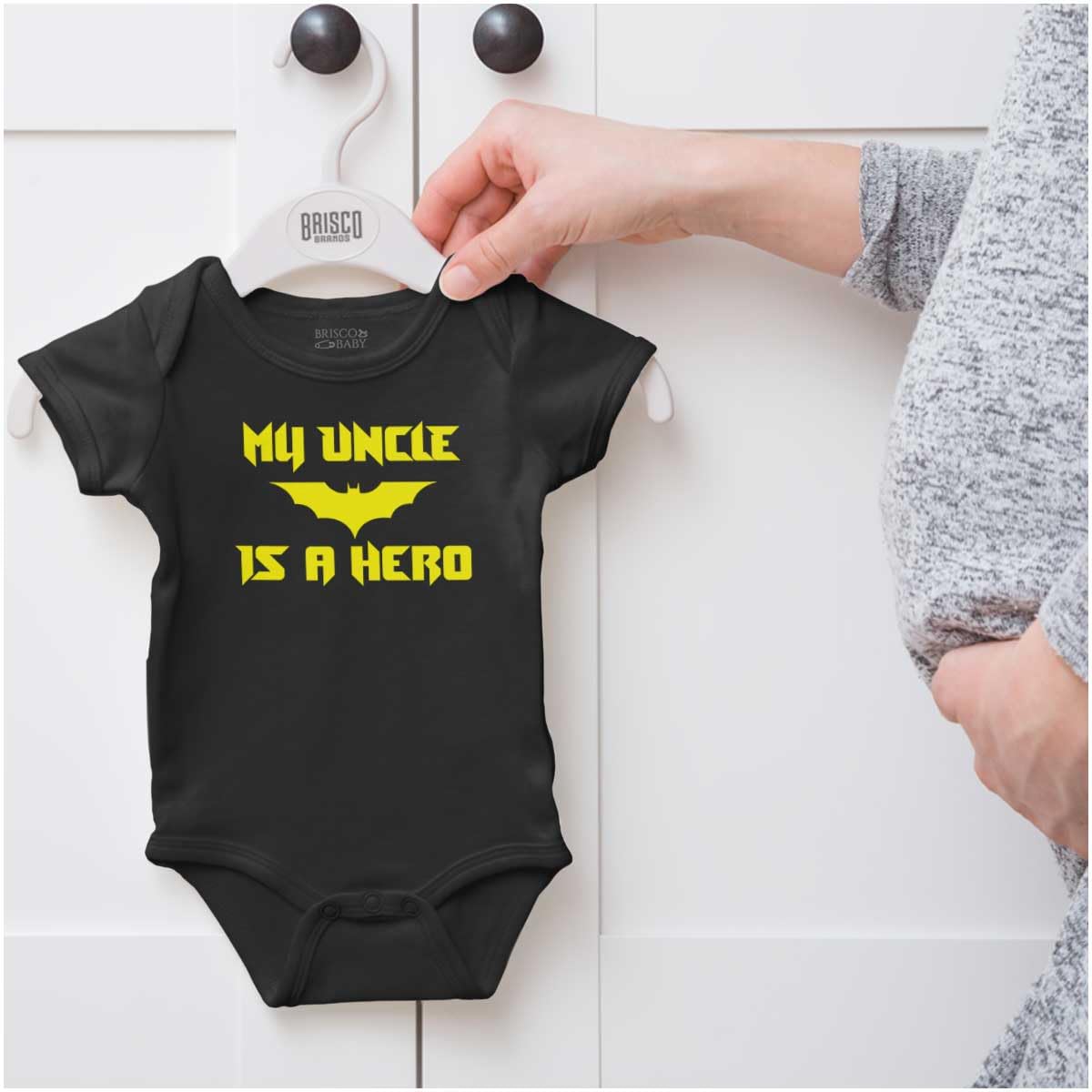 Brisco Brands My Uncle Is A Hero Superhero Bat Baby Romper Boys Or Girls
