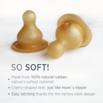 Hevea Standard Neck Baby Glass Bottle Nipples Medium Flow: Glass Baby Bottle Nipples - Two-Pack - 100% Natural Rubber 3-24 Month