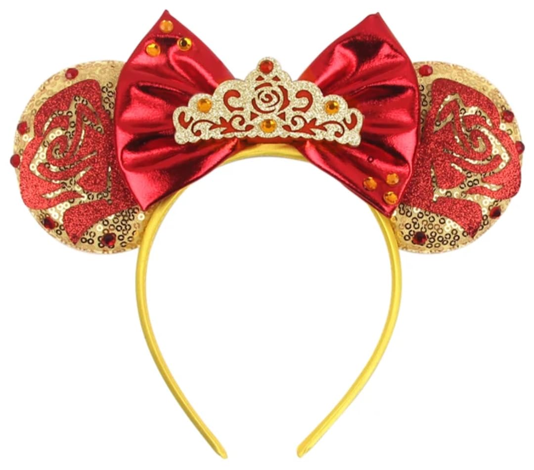 Clgift Belle Minnie Ears,Pick Your Color, Beauty And The Beast Minnie Ears, Silver Gold Blue Minnie Ears, Rainbow Sparkle Mouse