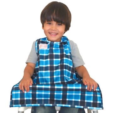 Bib-On, Full-Coverage Bib And Apron Combination For Infant, Baby, Toddler Ages 0-4. (Blue Plaid)