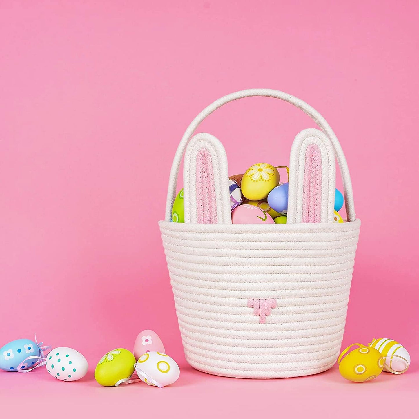 Poschnor Easter Gift Basket Empty With Gift Bags And Ribbons, Easter Bunny Basket, Small Woven Rope Baskets For Organizing, Bask