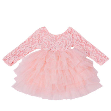 Cilucu Baby Girls Dress Toddler Kids Party Dress Tutu Pageant Lace Dresses Gown For Flower Girl Baby Birthday Pink Peach 4T-5T