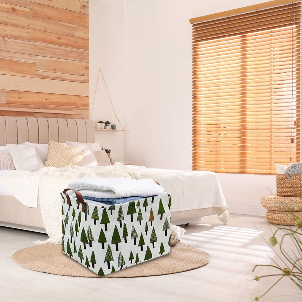 Fxocshe Laundry Basket Green Hamper Fabric Laundry Hamper,For Baby Hamper Nursery Toy Organizer Tree Room Decor,Gift Basket (Tre