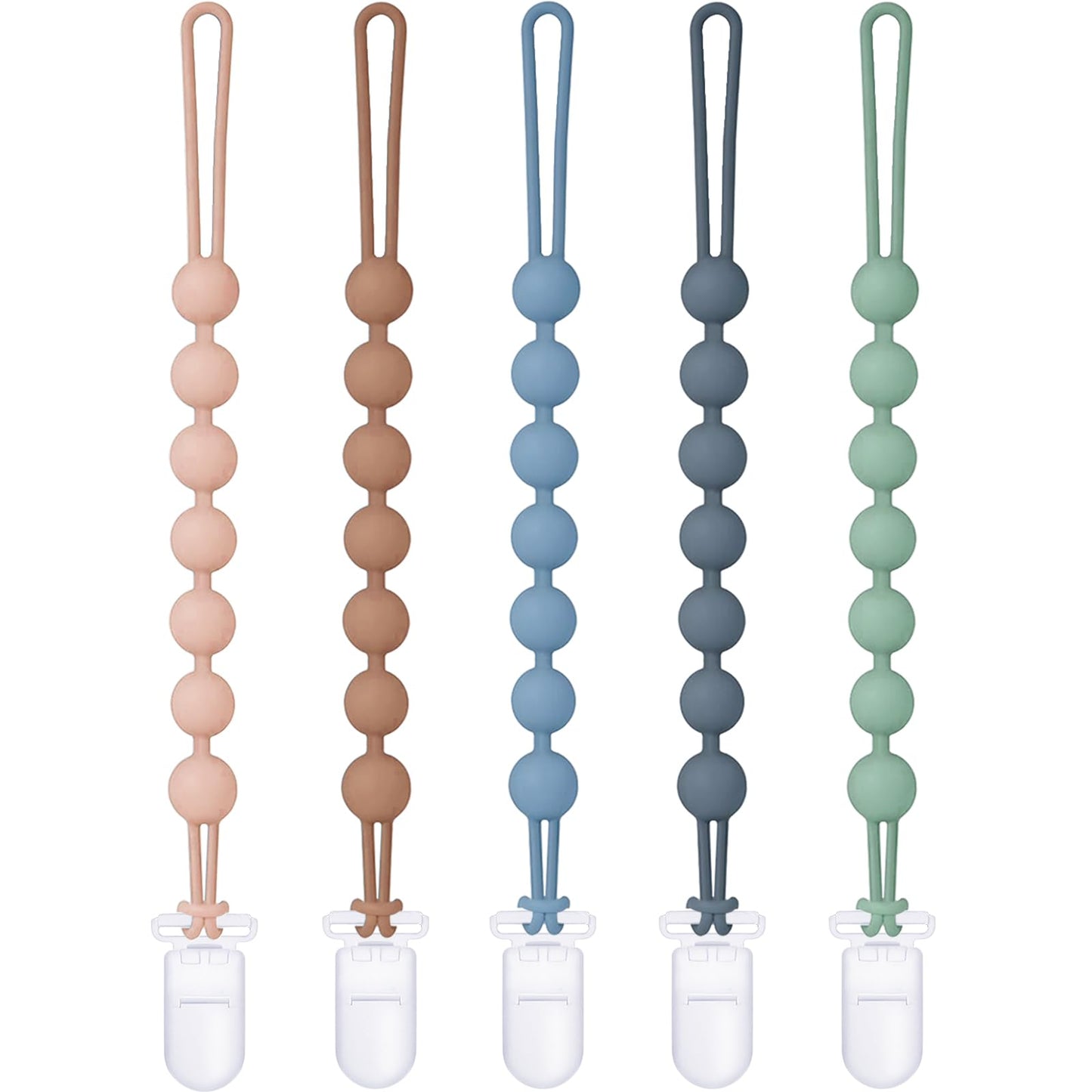 Silicone Pacifier Clip, 5-Pack Pacifier Clips for Boys, One-Piece Soft Flexible Binky Clips Paci Holder with Rust-Free, Newborn