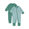 Teach Leanbh Baby Boys Girls 2-Pack Footless Pajamas Cotton 2 Way Zipper Long Sleeve Romper Jumpsuit Sleep And Play (Green+Strip