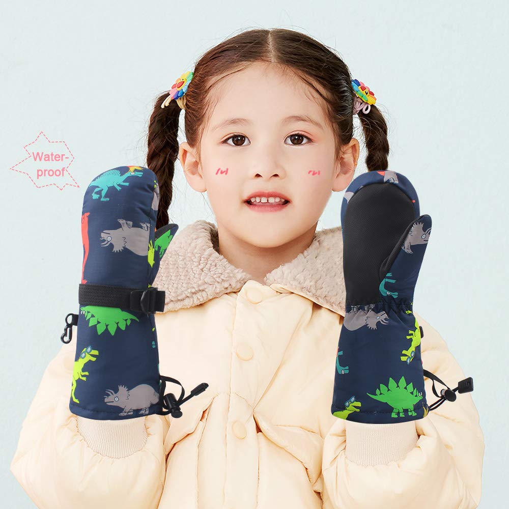Winter Kids Waterproof Gloves For Boys Girls Snow Ski Toddler Baby Mittens Outdoor For Infant Teens 1-5T (Colorful Dinosaur) (Co
