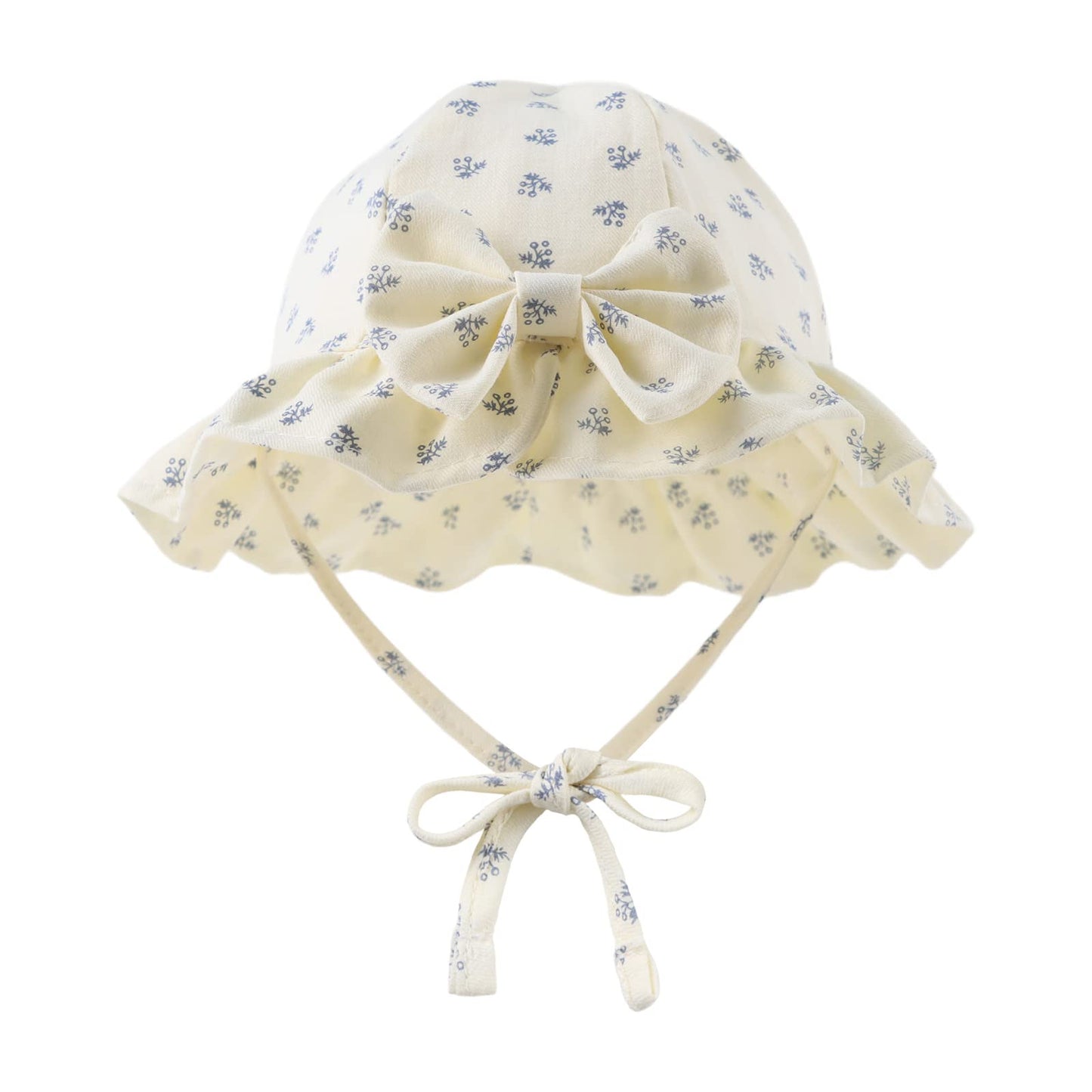 Jangannsa Bow Baby Girls Summer Hat Flower Toddler Girls Sun Hat Cotton Breathable Infant Cap (Beige Floral, 18.1'(3-6 Months))