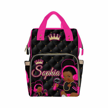 Artsadd Custom Baby Bag For Mom Gifts, Personalized Yellow Crown And Black Diaper Bag Shoulder Bag With Stroller Straps Large Ca