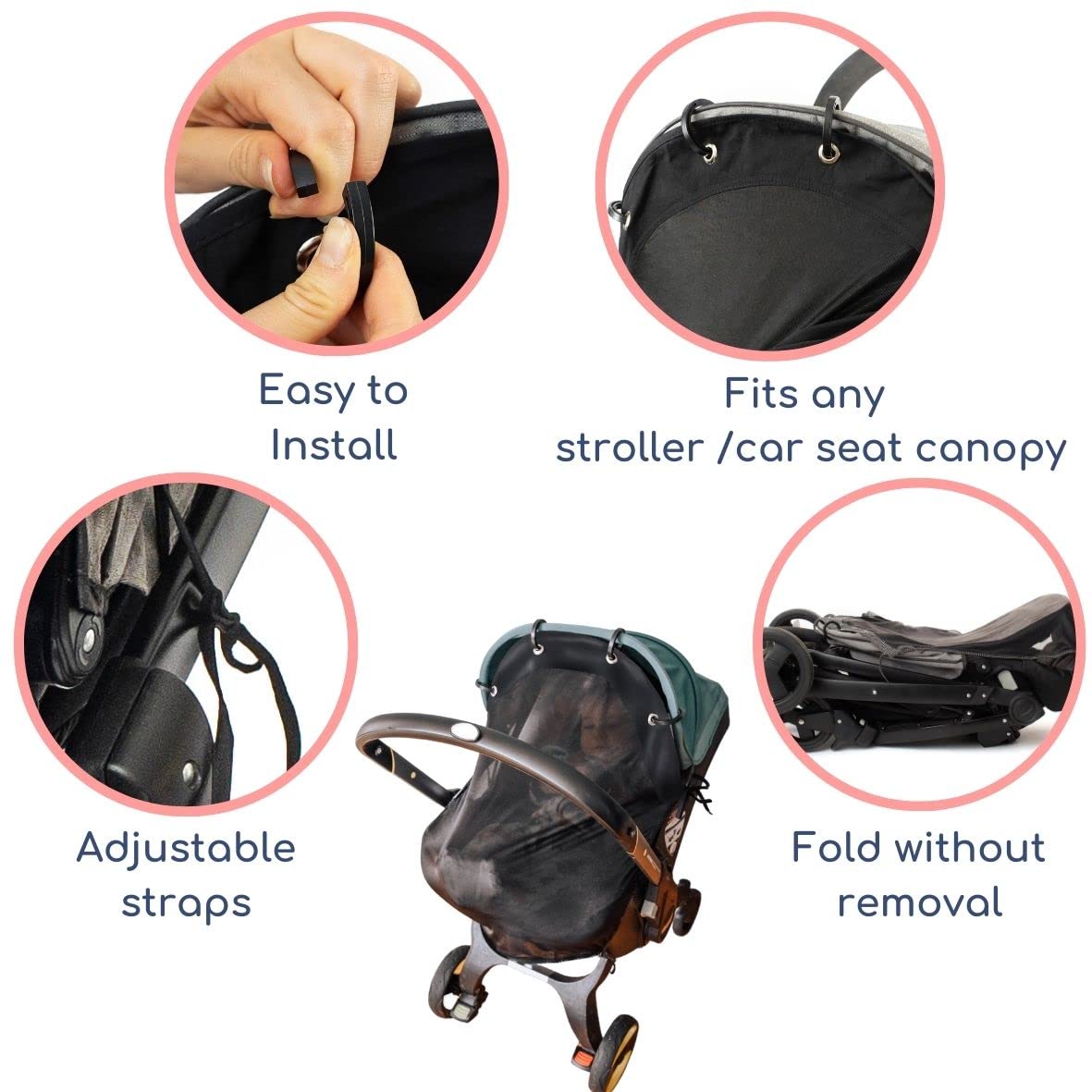 Stroller Sun Shade (Medium Black) - Universal Adjustable Spf 30+ Sunshade With See Through, Strollers Canopy Stroller Shade Exte