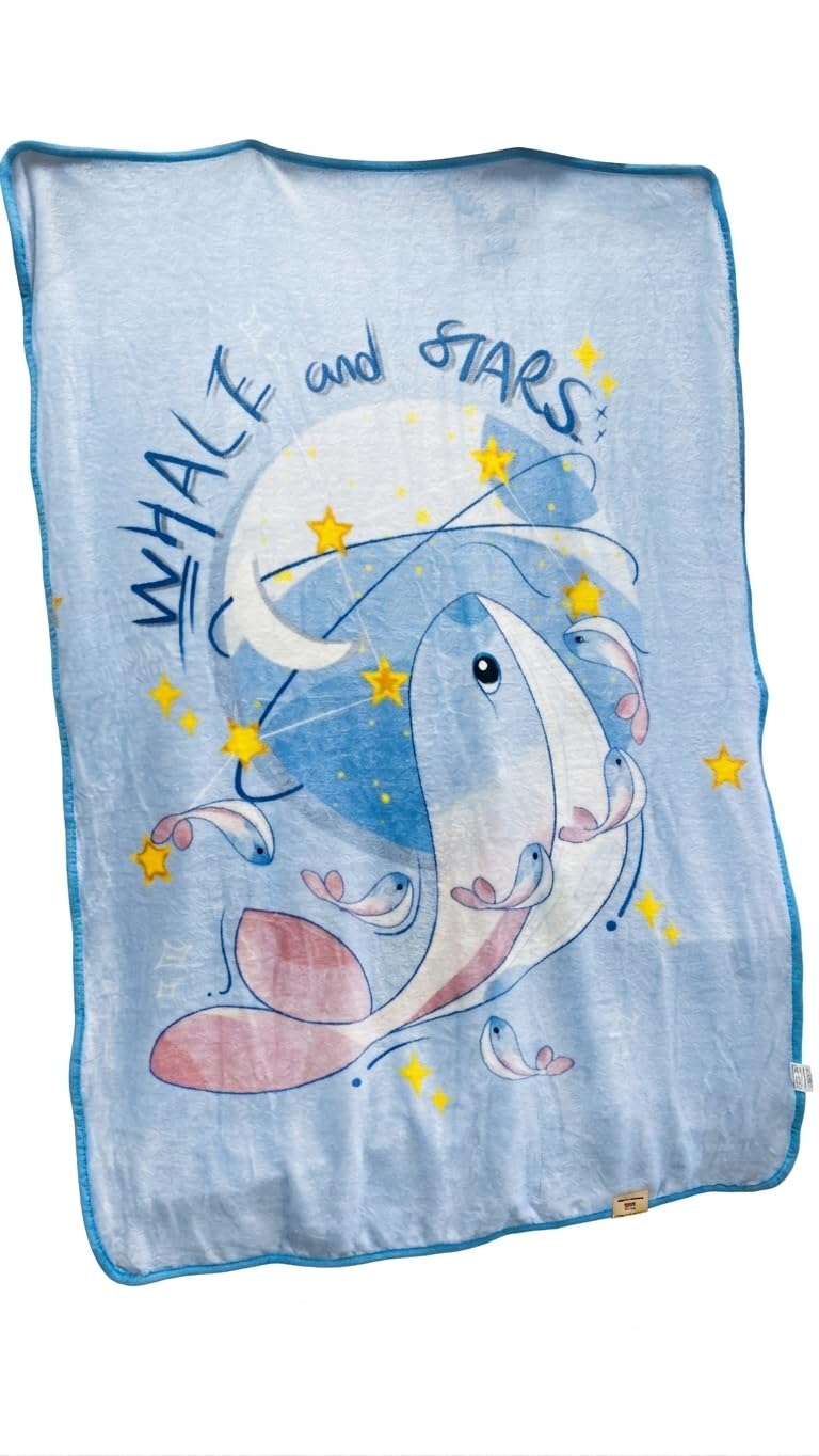 Soft Baby Blanket, Blue, Whale and Stars Print, Newborn Swaddle Wrap