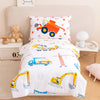 Perfemet 4 Pieces Construction Toddler Bedding Set Excavator Truck Boy Toddler Bed In A Bag Colorful Reversible Cartoon Tractors