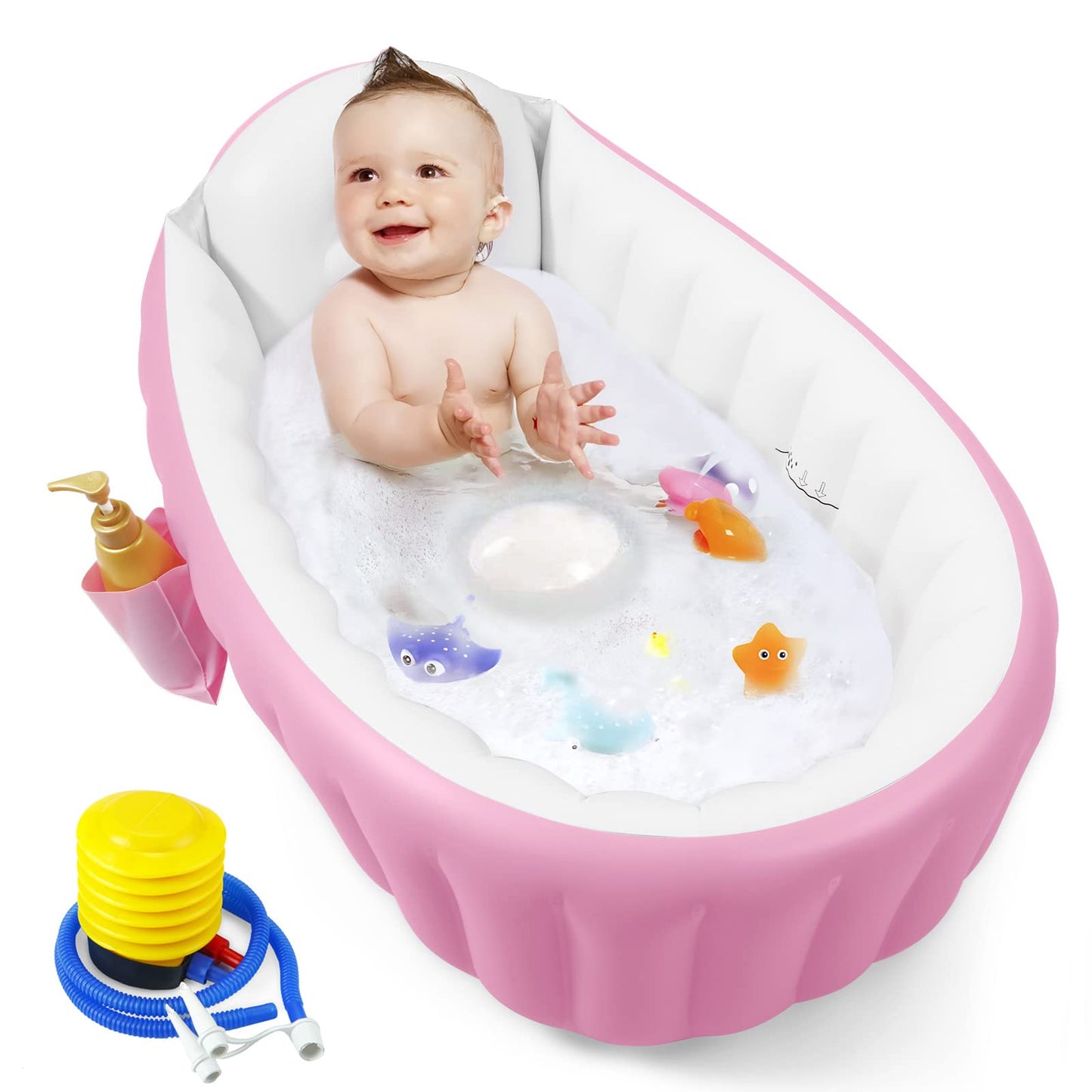 Pandaear Baby Inflatable Bathtub, Portable Travel Baby Infant Bath Tub Toddler Bathtub With Air Pump, Foldable Non-Slip Shower B