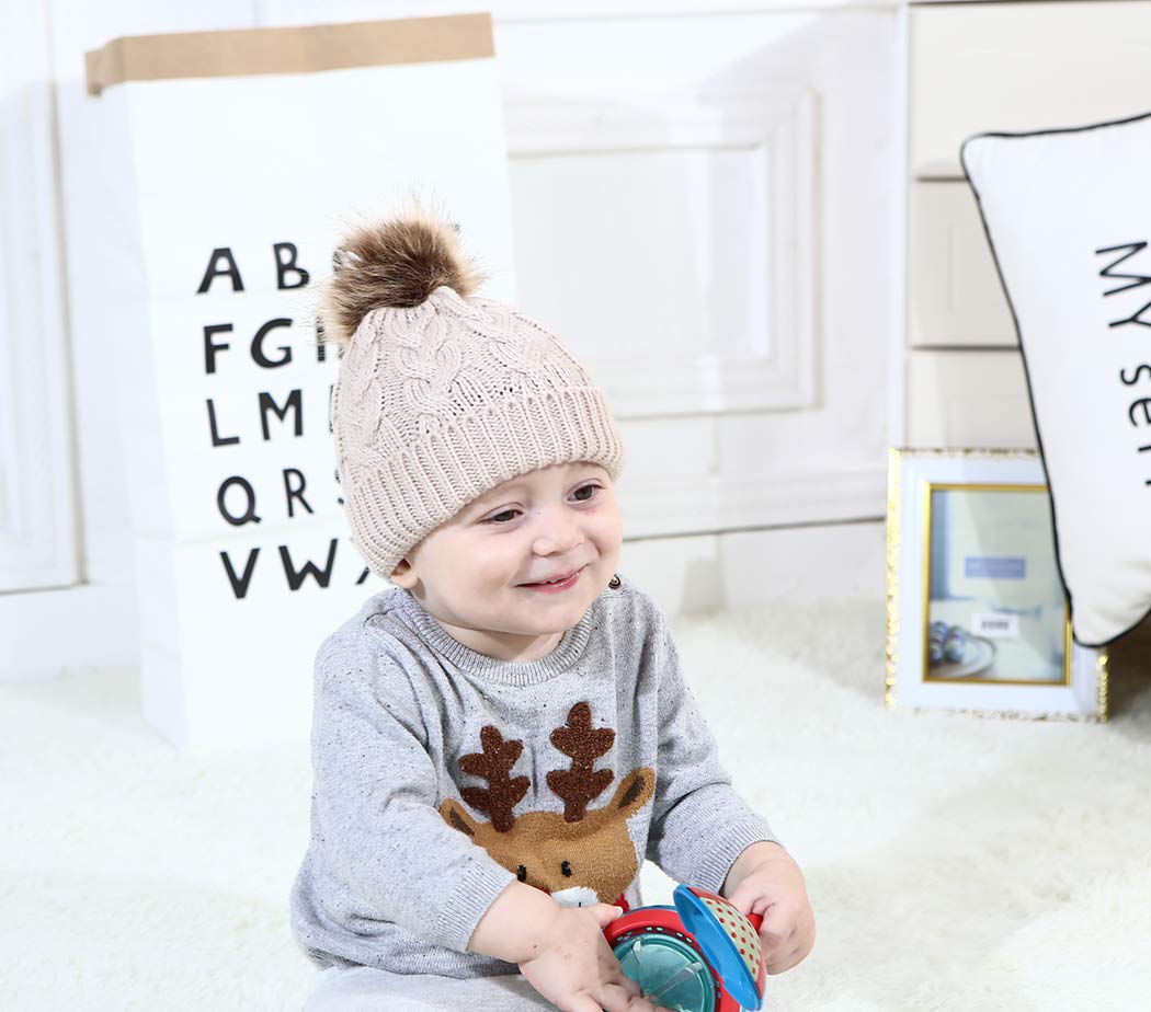 Danmy Baby Beanie Hat, Infant Newborn Toddler Winter Warm Knit Cap For Little Boys Girls, Winter Warm Hat (6-36 Months, White/Be